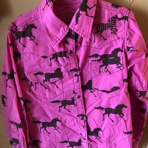 Girls Horse Button Up Shirt